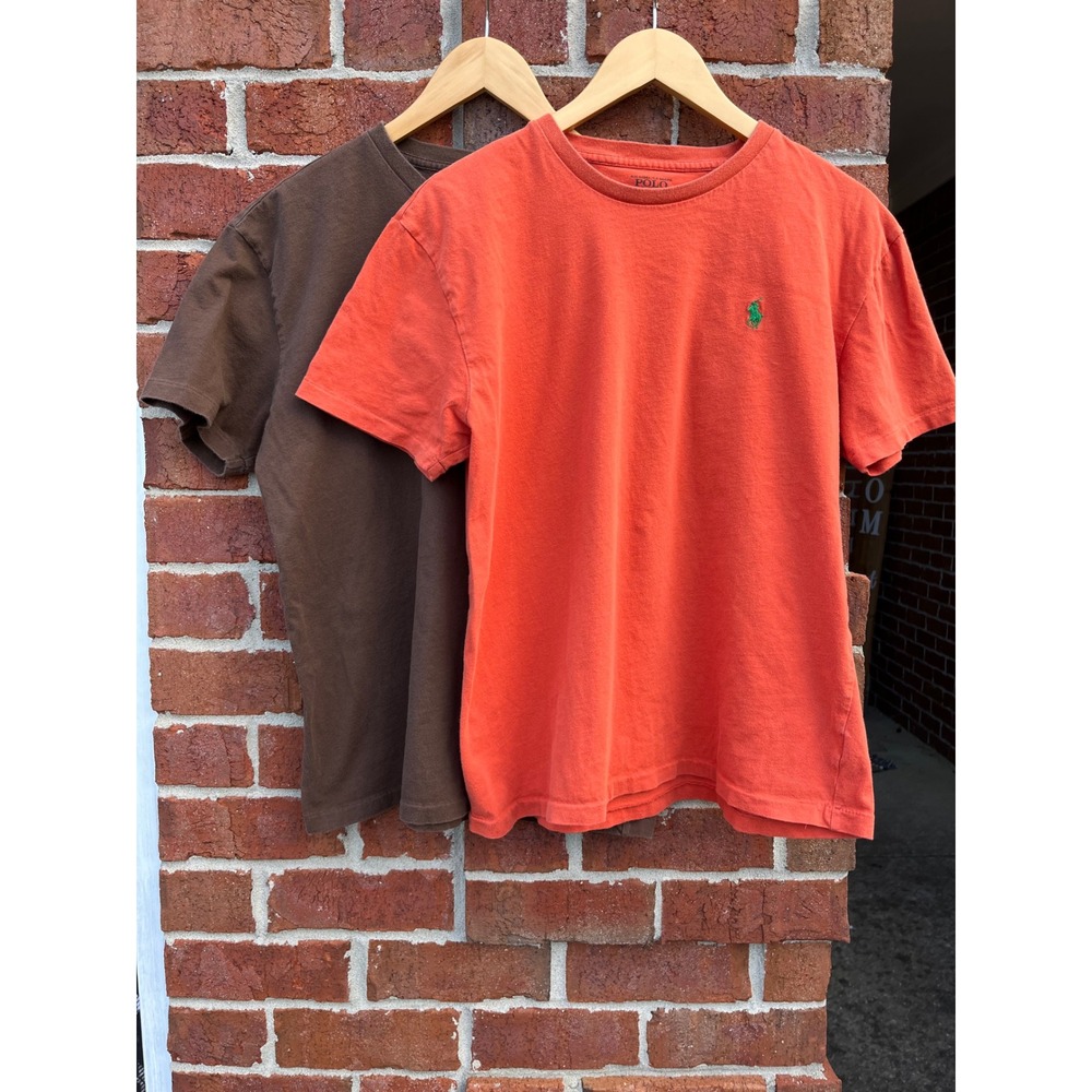 Polo Ralph Lauren Mens T-Shirt Bundle 2pk Orange Brown Cotton Pony Logo Size M